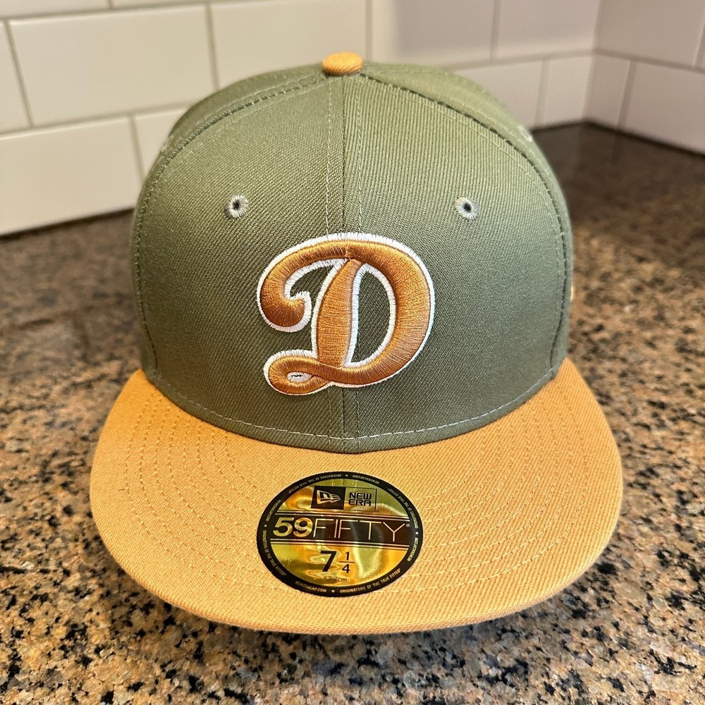 Los Angeles Dodgers New Era 59FIFTY Fitted Hat 7 1/4 Olive Gold MLB New